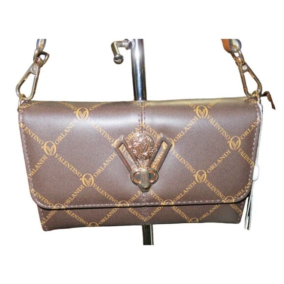 VALENTINO Orlandi Italian Leather Guitar Strap Crossbody Logo Embossed Wallet - Picture 1 of 10